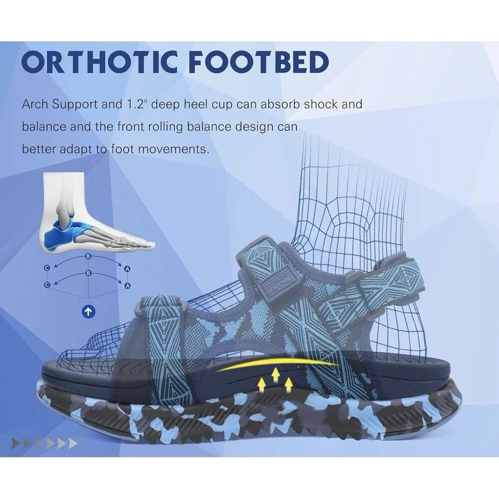 ONCAI Hiking Orthotic Sport Sandals Mens 15 Blue Recovery Walking Arch Support